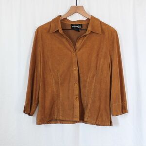 Vintage Brown Faux Suede Button Down Blouse Petite Large